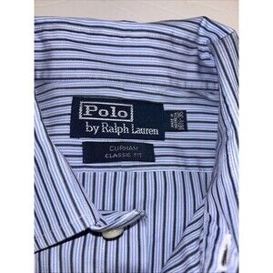 Ralph Lauren Custom Fit Button Down Shirt Mens 16 1/2 Blue Striped Long Sleeve